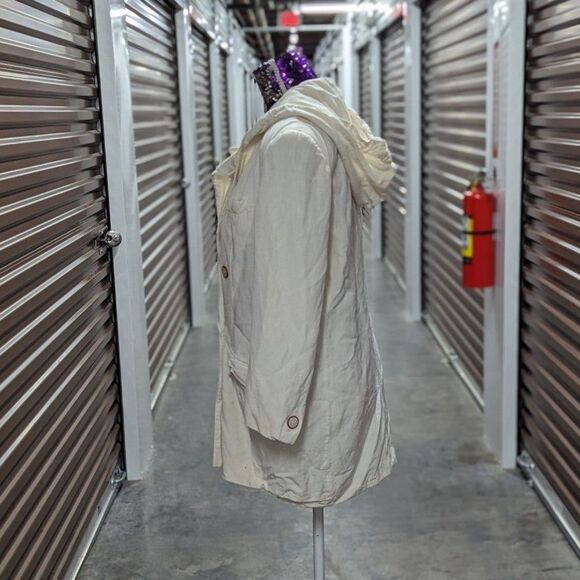 Vintage Gil Bret Size 14 White Double Breasted Jacket w Hood and Pockets - Picture 3 of 8